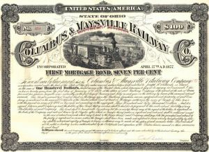 Columbus and Maysville Railway Co. - Southern Division - $100 Bond