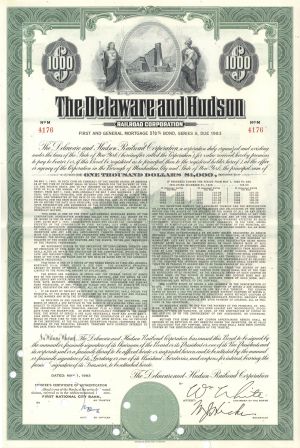 Delaware and Hudson Railroad Co. - 1963 dated $1,000 Railway Mortgage Bond