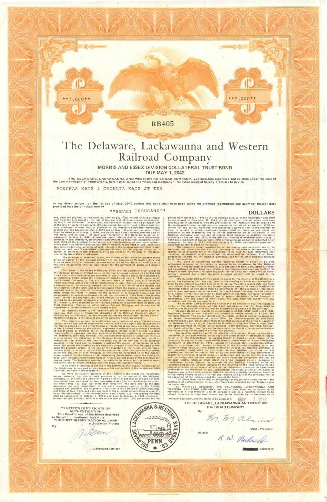 Delaware, Lackawanna and Western Railroad - Various Denominations Bond