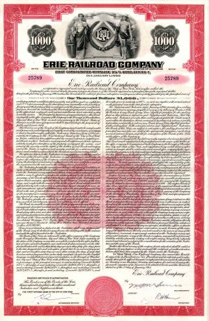 Erie Railroad Co. - 1940's-70's dated Railway Various Denominations Bond