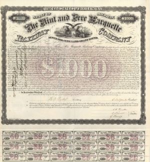 Flint and Pere Marquette Railway Co. - 1866 dated $1,000 Bond
