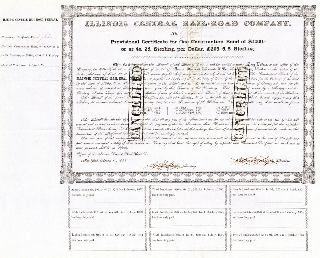 Illinois Central Railroad Co. - $1,000 Bond