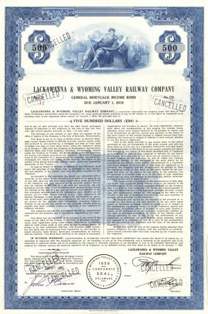Lackawanna and Wyoming Valley Railway Co. - 1960 dated Railroad Bond