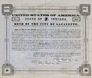 State of Indiana - Lafayette and Indianapolis Rail Road Co. - $1,000 Bond