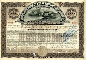 1912 New York Central & Hudson River Railroad Company Bond Stock Certificate 