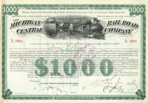 Michigan Central Railroad Co. - 1890's-1920's dated $1,000 Green Railway Bond OR $5,000 Brown Bond - Your Choice