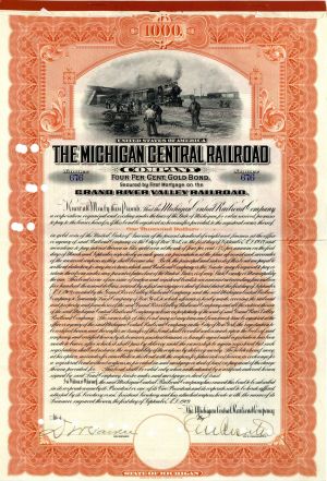 Michigan Central Railroad Co. - $1,000 Bond