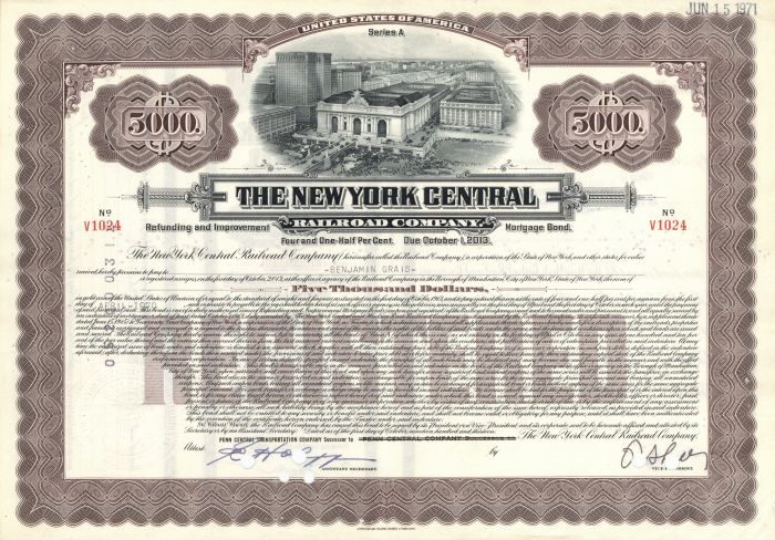 New York Central Railroad Co. - $5,000 Bond