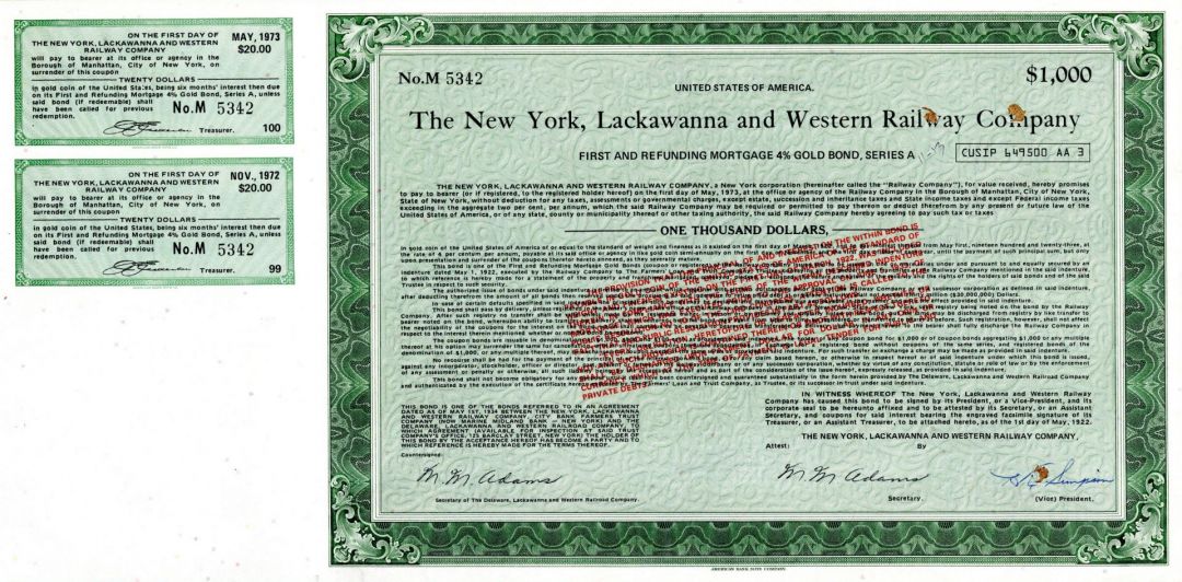 New York, Lackawanna and Western Railway Co. - $1,000 Bond