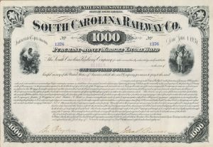South Carolina Railway Co. - $1,000 Bond