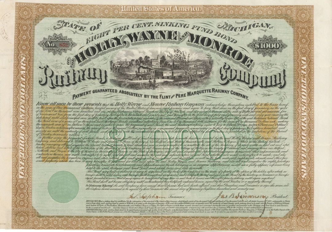 Holly, Wayne and Monroe Railway Co. - $1,000 Bond
