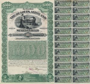 St. Louis, Alton and Springfield Railroad - $1,000 Bond