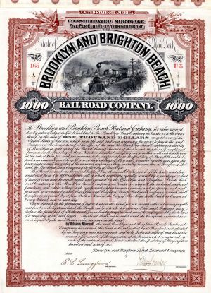 Brooklyn and Brighton Beach Railroad Co. - 1896 dated $1,000 5% Railway Gold Bond (Uncanceled)