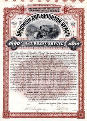 Brooklyn and Brighton Beach Railroad Co. - 1896 dated $1,000 Bond (Uncanceled)