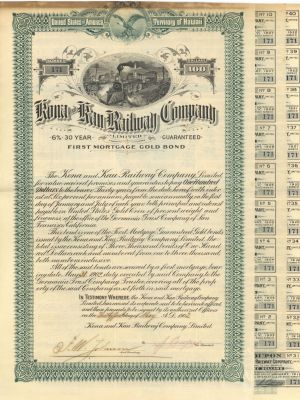 Kona and Kau Railway Co. - 1902 dated $100 Hawaiian Uncanceled Bond - Hawaii - Cut at Top - Very Rare State