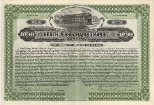 North Jersey Rapid Transit Co. - 1910 dated $1,000 Bond (Uncanceled)