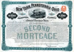 New York, Pennsylvania and Ohio Railroad Co. - $500 - Bond (Uncanceled)