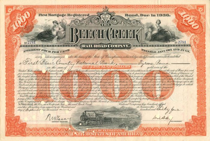 Beech Creek Railroad Co. - $1,000 Bond