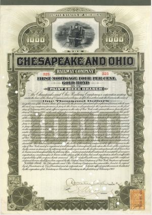Chesapeake and Ohio Railway Co. - 1905 or 1906 dated $1,000 Railroad Bond
