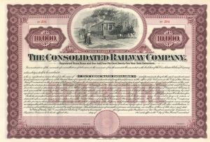 Consolidated Railway Co. - 1900's circa $10,000 Connecticut Unissued Railroad Bond