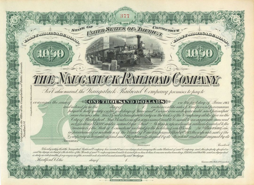 Naugatuck Railroad Co. - $1,000 Unissued Bond
