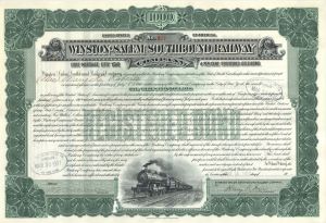 Winston-Salem Southbound Railway Co. - 1912-1937 dated $1,000 North Carolina Railroad Gold Bond 
