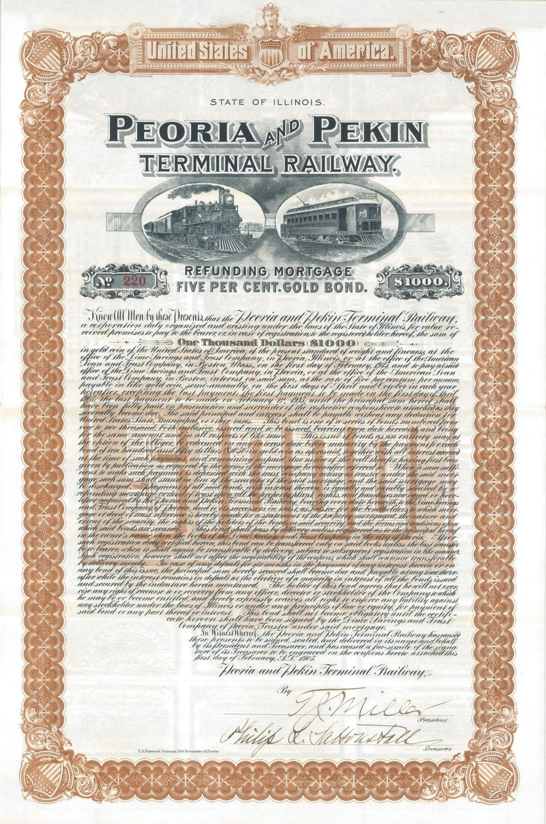 Peoria and Pekin Terminal Railway - Bond (Uncanceled)