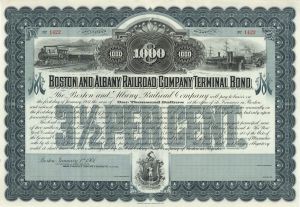 Boston and Albany Railroad Co. - 1901 dated $1,000 Railway Terminal Bond - Part of the New York Central Railroad System, Conrail, & CSX Transportation