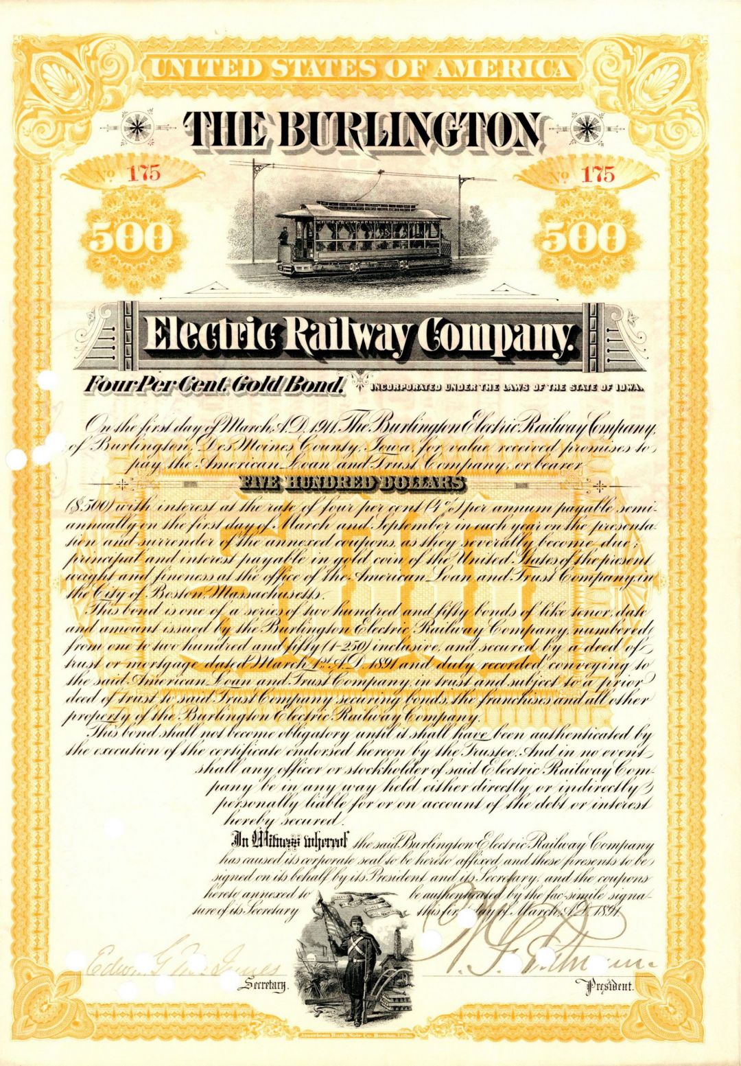 Burlington Electric Railway Co. - $500 Bond