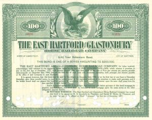 East Hartford and Glastonbury Horse Railroad - Connecticut 5% Horse Railway Bond