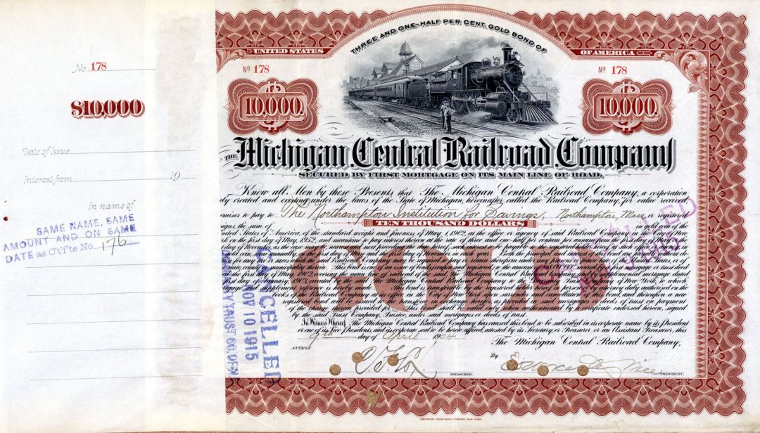 Michigan Central Railroad Co. - $10,000 Bond