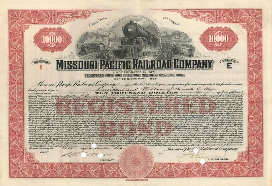 Missouri Pacific Railroad Co. - 1926 dated $10,000 Bond