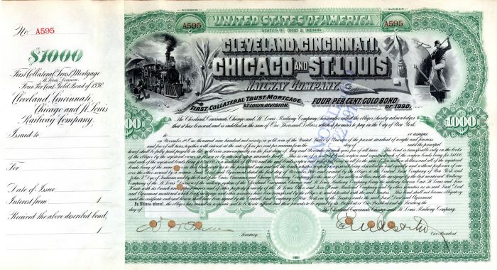 Cleveland, Cincinnati, Chicago and St. Louis Railway Co. - $1,000 Bond