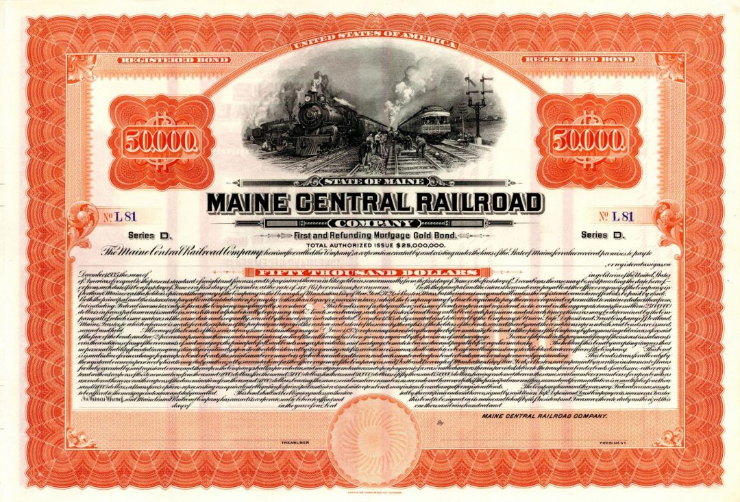Maine Central Railroad Co. - Unissued $50,000 Bond