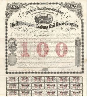 Wilmington and Reading Rail Road Co. - 1870 dated $100 Bond