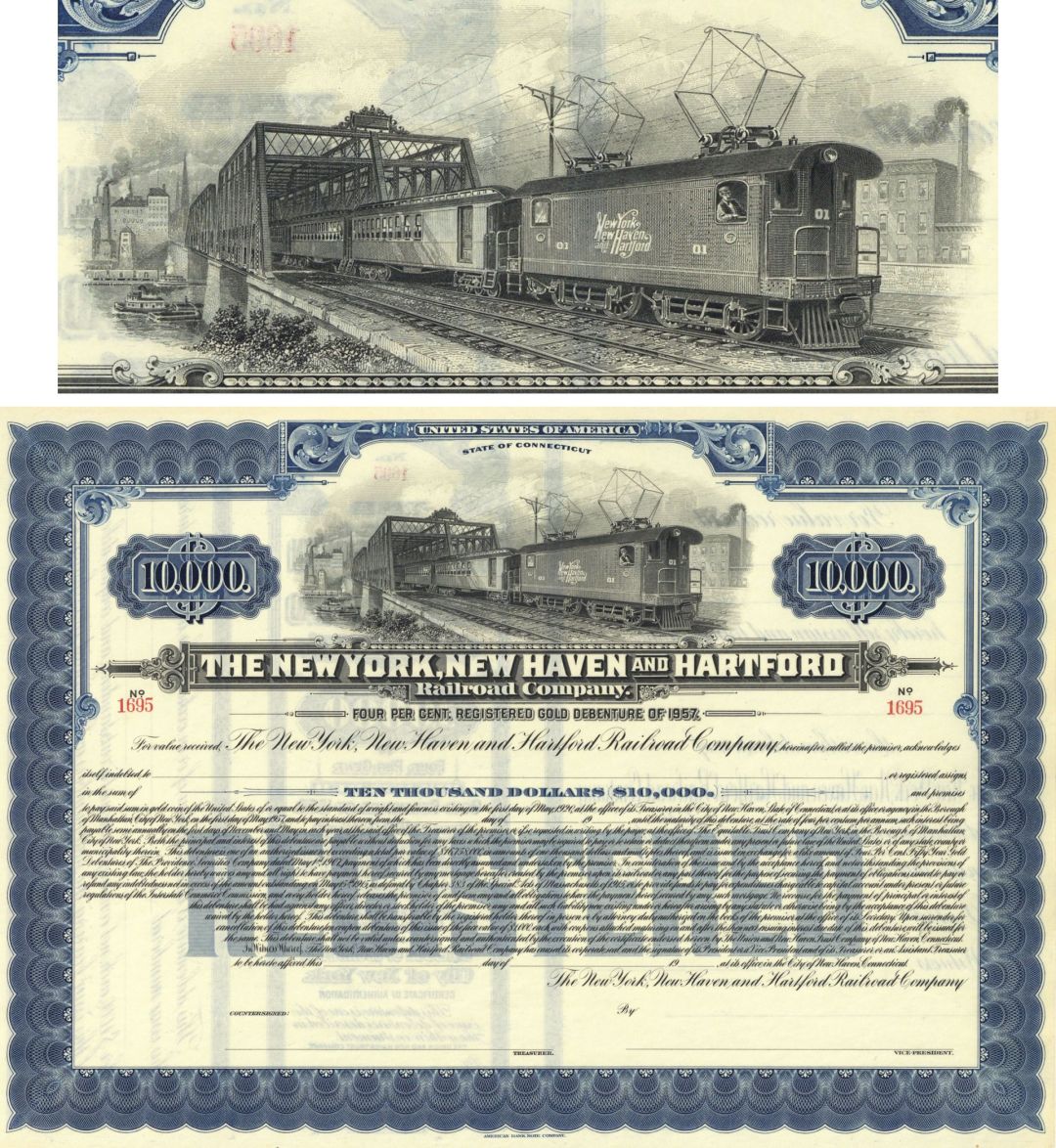 New York, New Haven and Hartford Railroad - 1960's circa Railway Bond