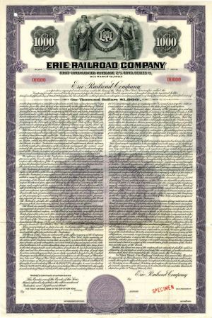 Erie Railroad Co. - Specimen Bond