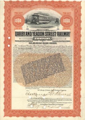 Darby and Yeadon Street Railway Co. - 1904 dated $1,000 Bond