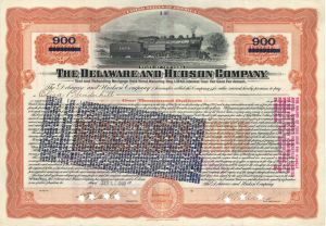Delaware and Hudson Co. - 1909 or 1916 dated $900 Bond