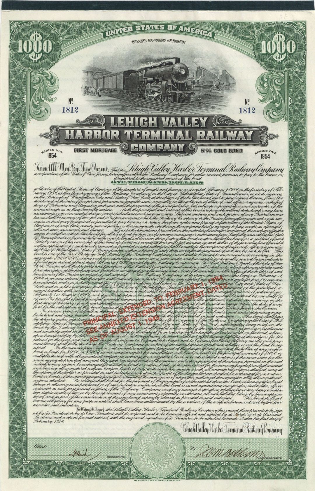Lehigh Valley Harbor Terminal Railway Co. - 1924 dated $1,000 or $500 Bond