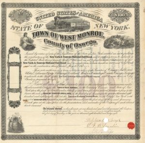 New York and Oswego Midland Railroad - 1868 dated $100 Railway Bond