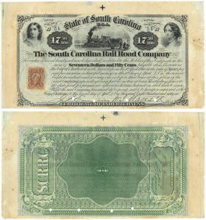 South Carolina Railroad Co. - 1866 dated $17.50 Denominated 7% Railway Bond with Revenue - Payable in Lawful Money