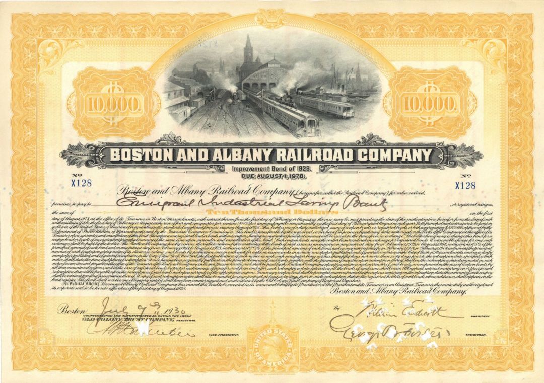 Boston and Albany Railroad Co. - 1930 dated $10,000 Railway Bond