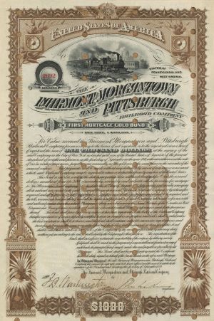 Fairmont, Morgantown and Pittsburgh Railroad Co. - $1,000 Bond