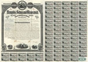 Memphis, Selma and Brunswick Railroad Co. - 1882 dated $1,000 Bond