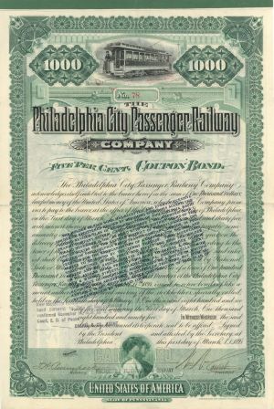 Philadelphia City Passenger Railway Co. - 1895 dated $1,000 Bond