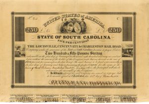 Louisville, Cincinnati and Charleston Railroad - £250 Denominated Railway Bond