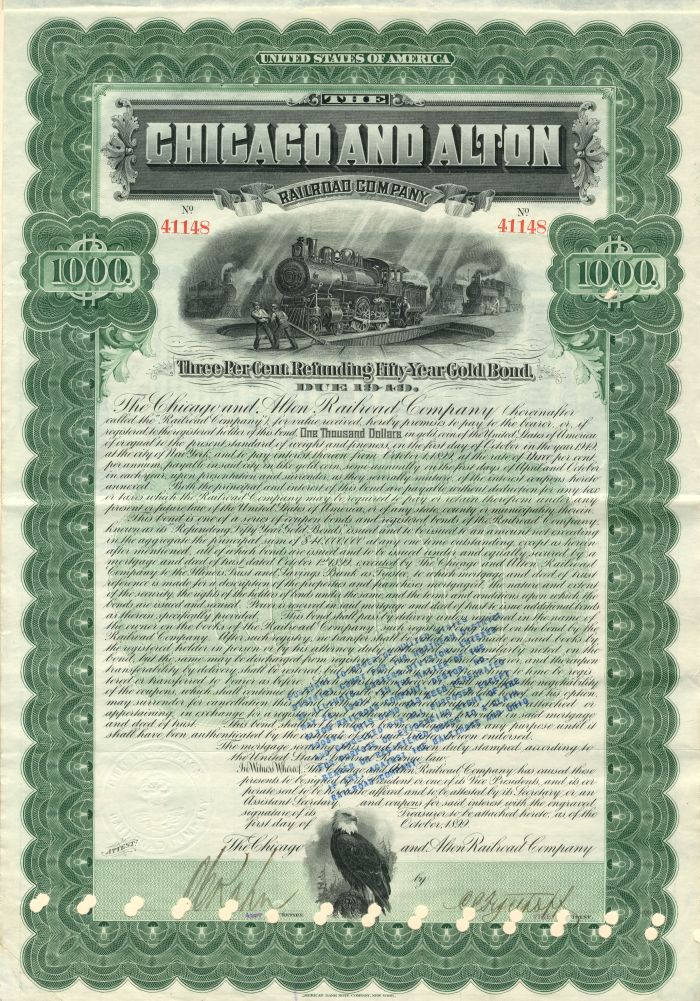Chicago and Alton Railroad Co. - $1000 Bond