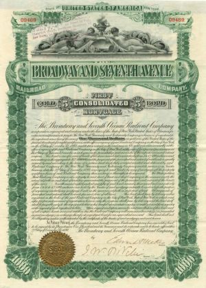 Broadway and Seventh Avenue Railroad Co. - $1,000 - Bond