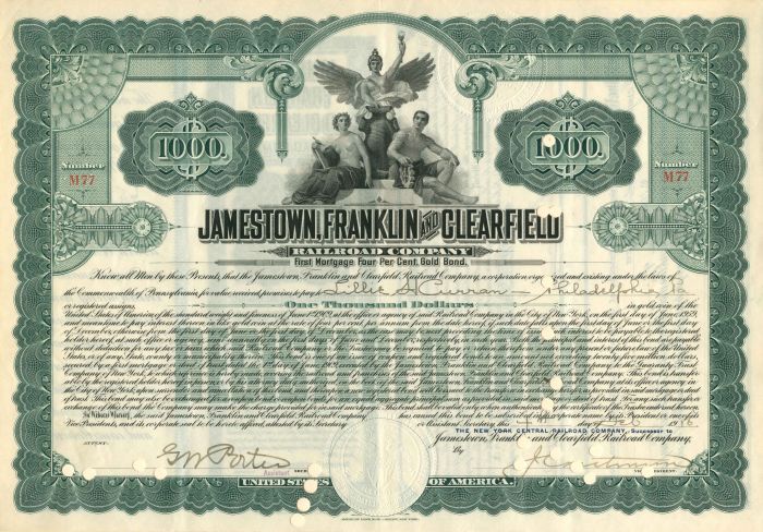 Jamestown, Franklin and Clearfield Railroad Co. - Various Denominations - Bond